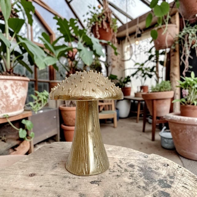 Elevate your home decor with the exquisite Golden Metal Lumpy Bumpy Mushroom Statue, a stunning piece that combines...