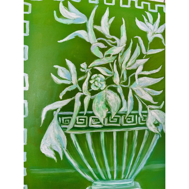 Original Chinoiserie Floral Urn Painting, Oil on Canvas, 24" X 30" by Tatiana Duperault For Sale - Image 4 of 6