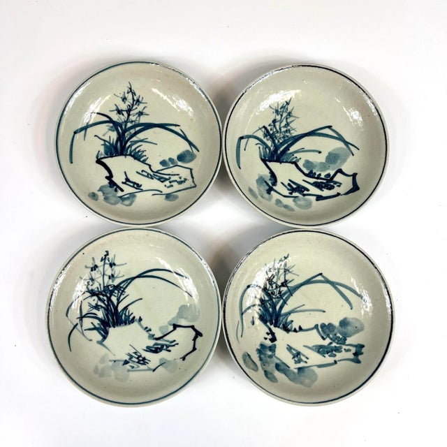 Set of 4 Hand-Painted Blue and White Small Ceramic Dessert Plates For Sale In San Francisco - Image 6 of 6