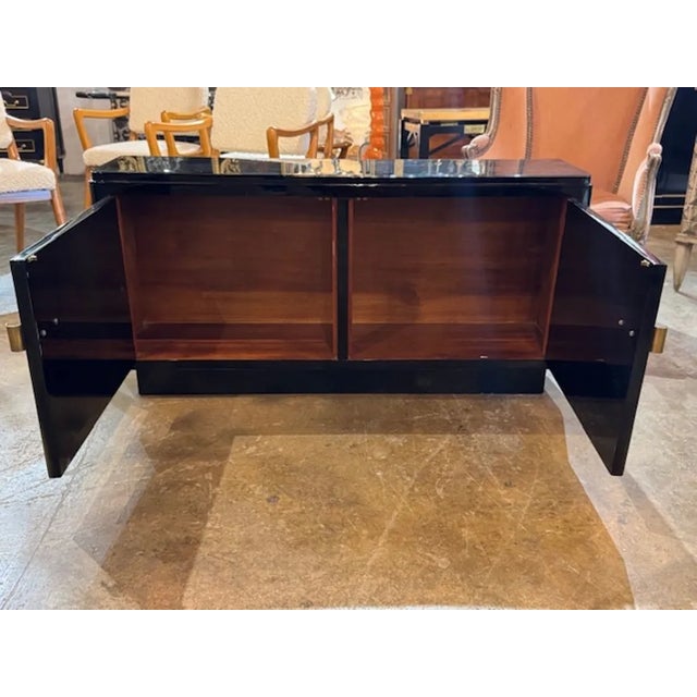 Period Black Lacquered Art Deco Style Cabinet With Gold Leaf Doors For Sale - Image 4 of 5
