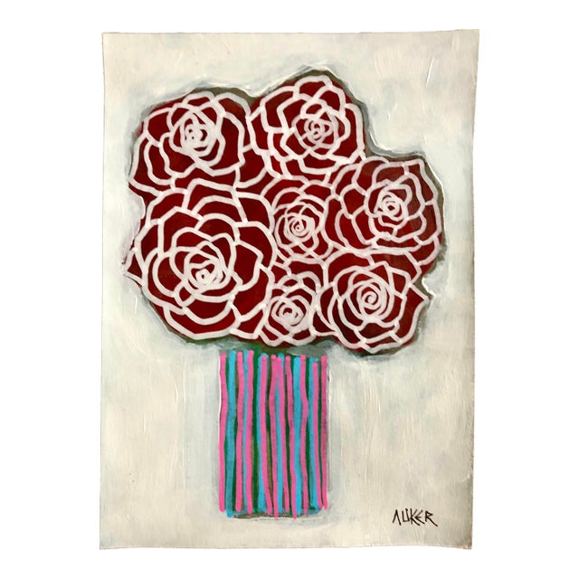 Cassandra Auker Contemporary Small Painting on Paper “Little Rose Vase” For Sale