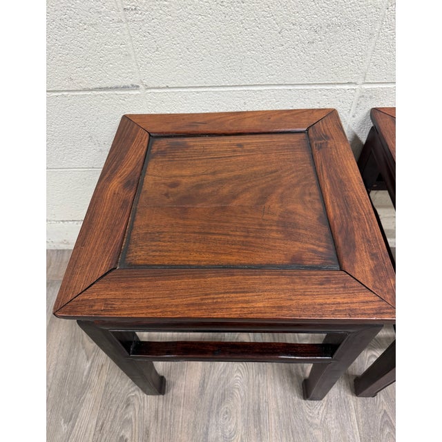 Wood Vintage Ming Style Hong Kong Blackwood End Tables Side Tables - Pair For Sale - Image 7 of 12