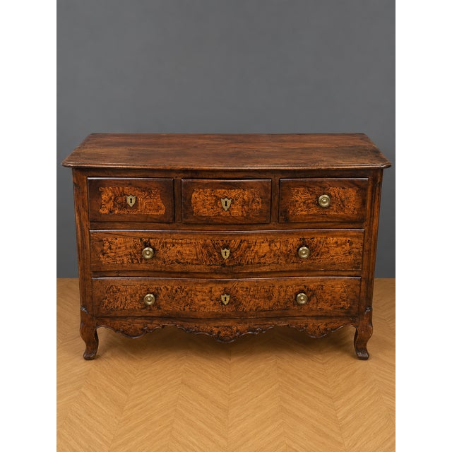 Tan Louis XV Period Bombé Commode in Walnut and Elm Burl For Sale - Image 8 of 8