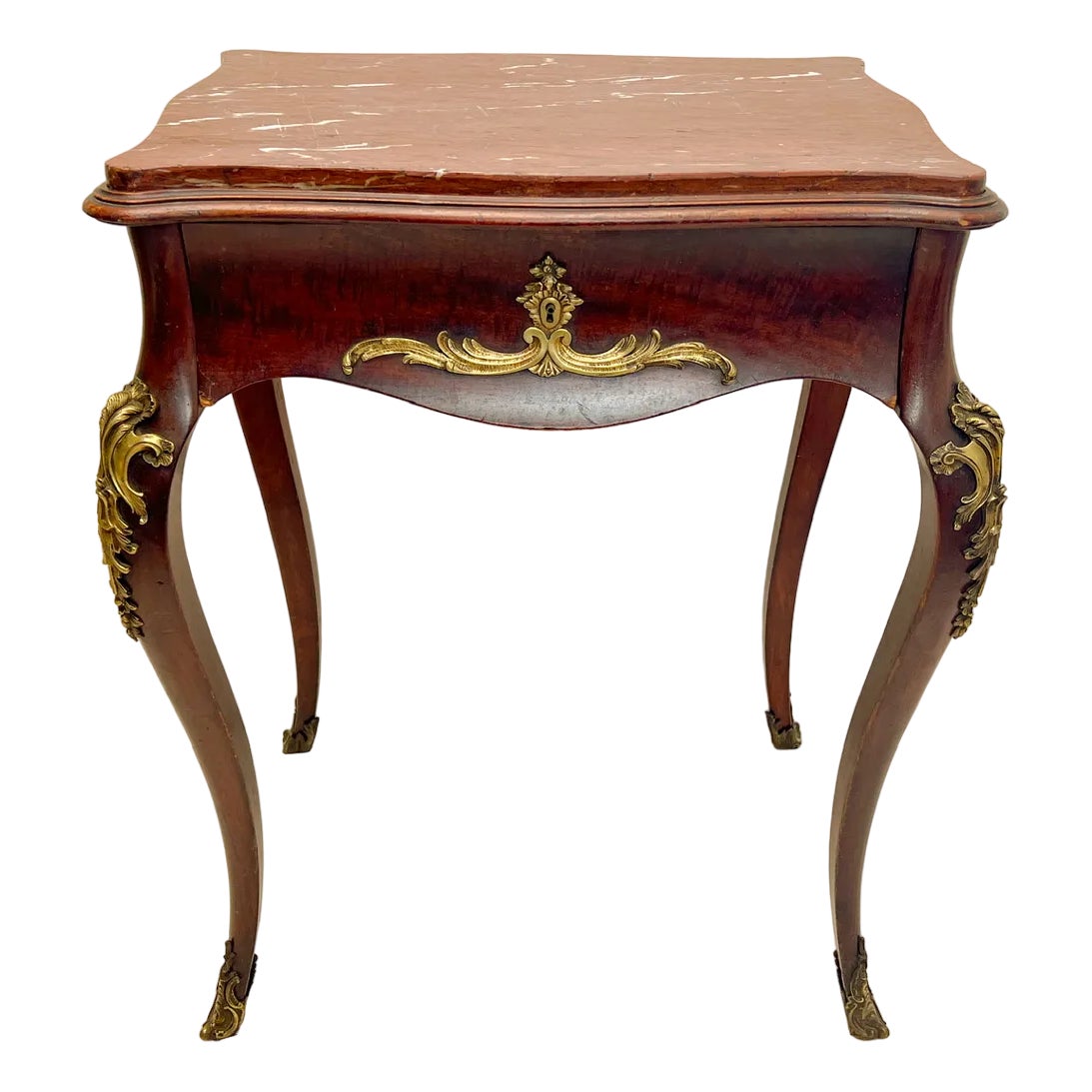 Louis XV Empire French Side Table with Marble Top, 1950s