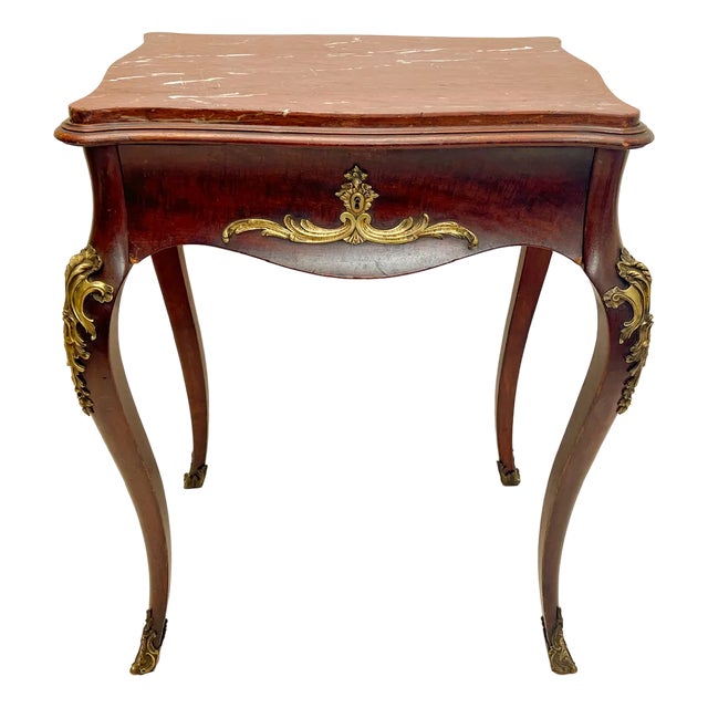 Louis XV Empire French Side Table with Marble Top, 1950s For Sale