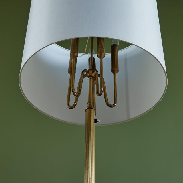 Metal Brass Candelabra Floor Lamp With Silk Shade For Sale - Image 7 of 11