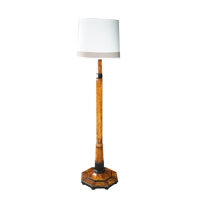 Mid-Century Modern Antique Art Deco Swedish Grace Period Ebonized Burl Wood Floor Lamp 69" For Sale - Image 3 of 17