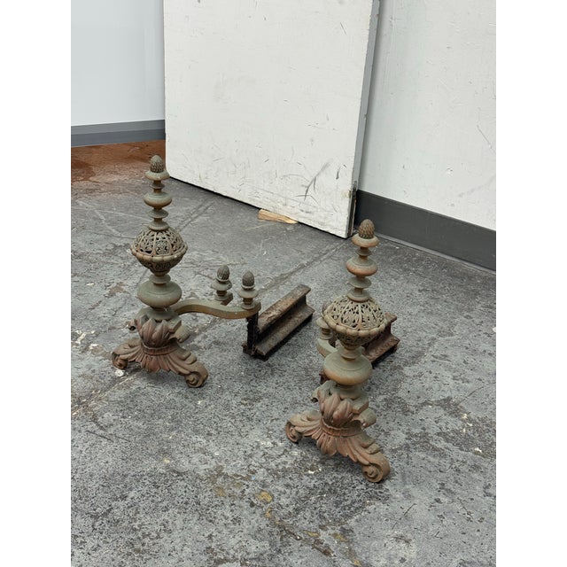 Traditional Antique Fireplace Andirons, Pair For Sale - Image 3 of 12