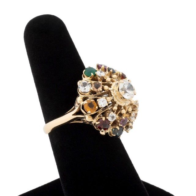 Mid-Century Modern 14k Yellow Gold and Multicolored Gemstone Cluster Ring For Sale - Image 3 of 13