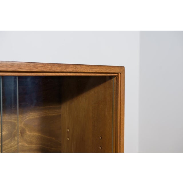 Brown Mid-Century Modern Oak Display Cabinet with Sliding Glass Doors, 1970s For Sale - Image 8 of 13