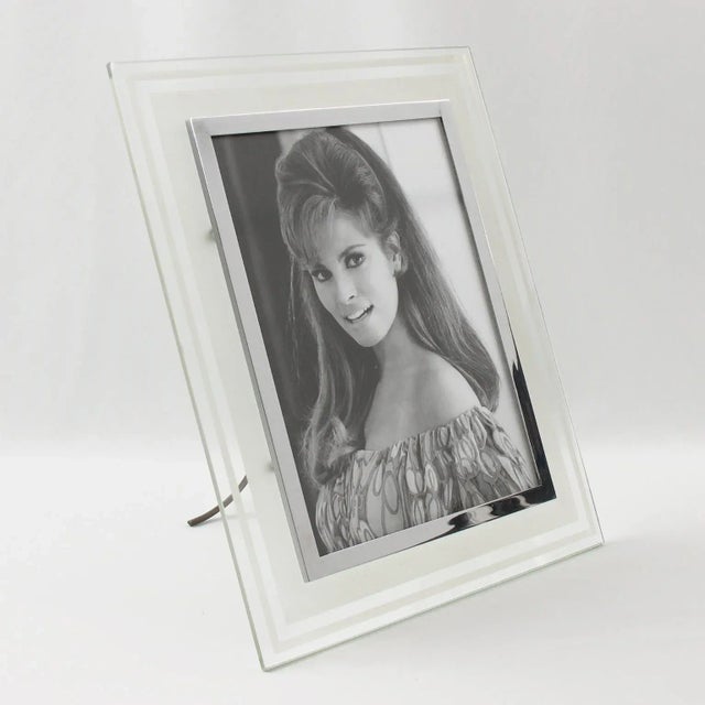Stunning French Hollywood Regency glass picture photo frame. Clear and frosted glass slab with geometric design and...