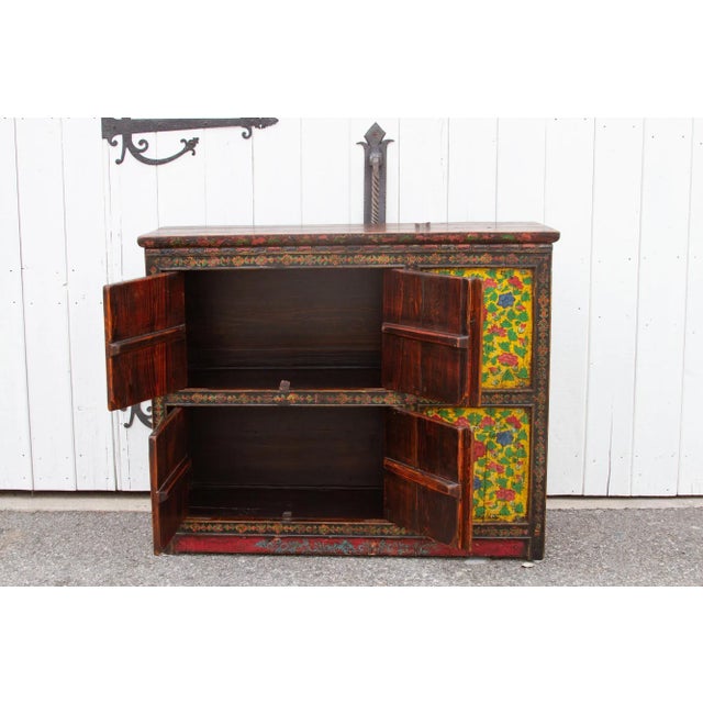 Antique Painted Floral Tibetan Cabinet For Sale - Image 4 of 12
