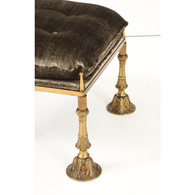Metal 1950's Brass and Crushed Velvet French Ottoman For Sale - Image 7 of 14