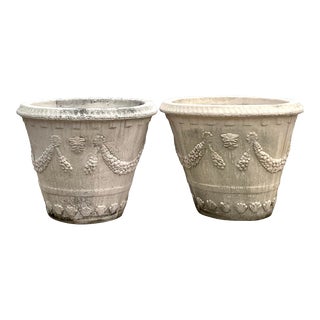 Vintage Coastal Monumental Swag Cast Concrete Planters - Set of 2 For Sale