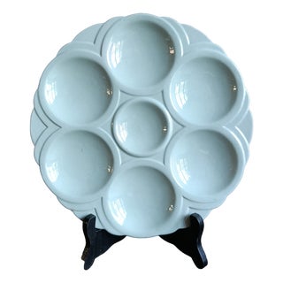 Art Deco French Oyster Plate in Aquamarine Blue from Sarreguemines, 1930s For Sale