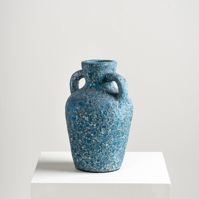 Rust Vase, Blue Terracotta Handmade Vessel | Chairish