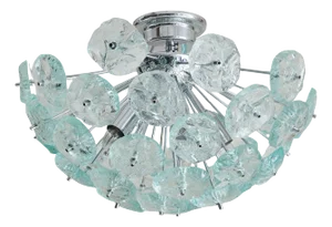 Italian Chrome + Glass Flower Flush Mount Attributed to Max Ingrand