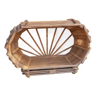 1970s Sculptural Slatted Wood Cocoon Daybed With Architectural Oval Frame For Sale