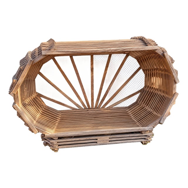 1970s Sculptural Slatted Wood Cocoon Daybed With Architectural Oval Frame For Sale