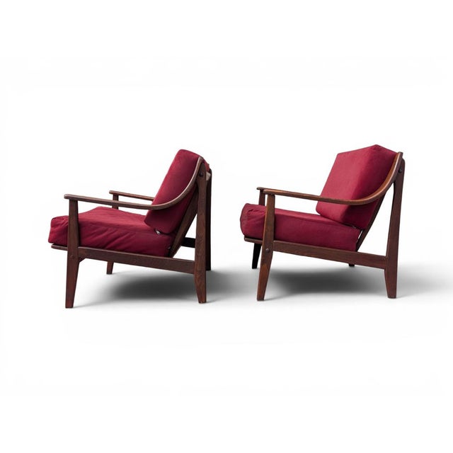 Mid-Century Armchairs in Wood and Burgundy Velvet, 1960s, Set of 2 For Sale - Image 4 of 10