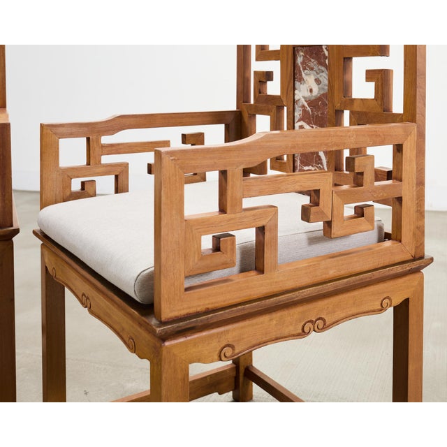 Brown Pair of Chinese Ming Style Scholar's Armchairs With Marble Inset For Sale - Image 8 of 18