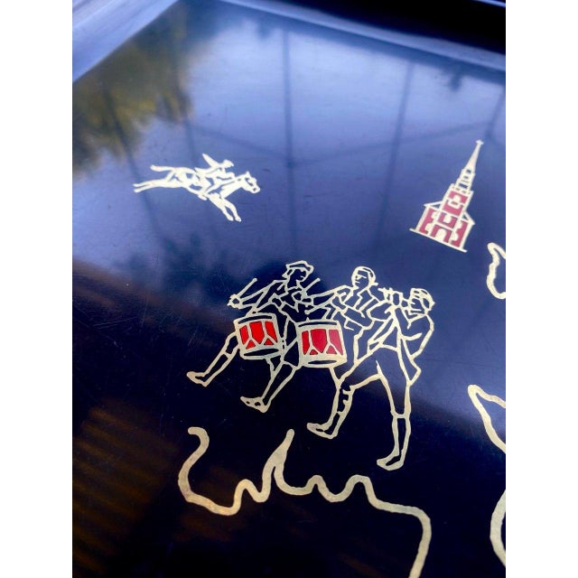 Mid 20th Century Vintage Couroc of Monterey Massachusetts Patriotic Cape Cod Inlaid Serving Tray For Sale - Image 5 of 10