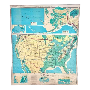 Vintage 1960’s United States School Wall Map by Denoyer-Geppert