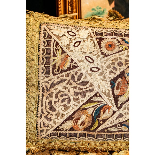 Nice Victorian Antique Textile Floral Pattern Tassel Throw Pillow Home Decor For Sale In New York - Image 6 of 15