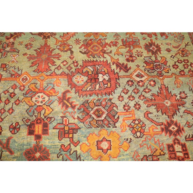 Room Size Green Antique Square Oushak Rug For Sale - Image 9 of 10