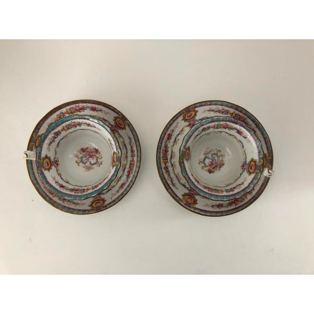 English Antique Cauldon English China Teacups & Saucers - Service for 2 For Sale - Image 3 of 8