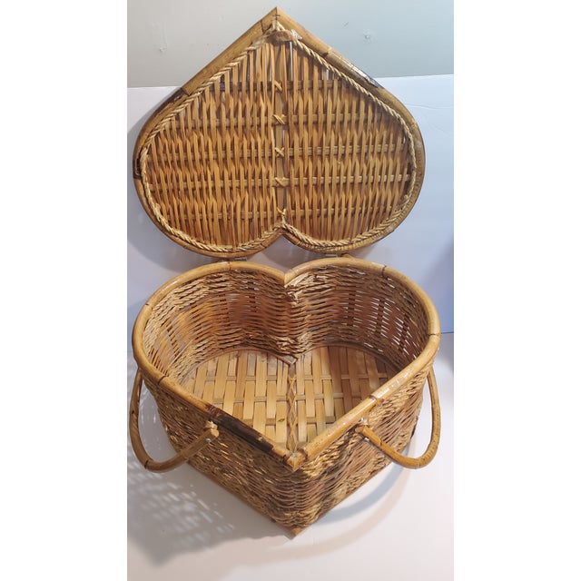Vintage Bamboo & Raffia Heart Shaped Picnic Basket Chairish