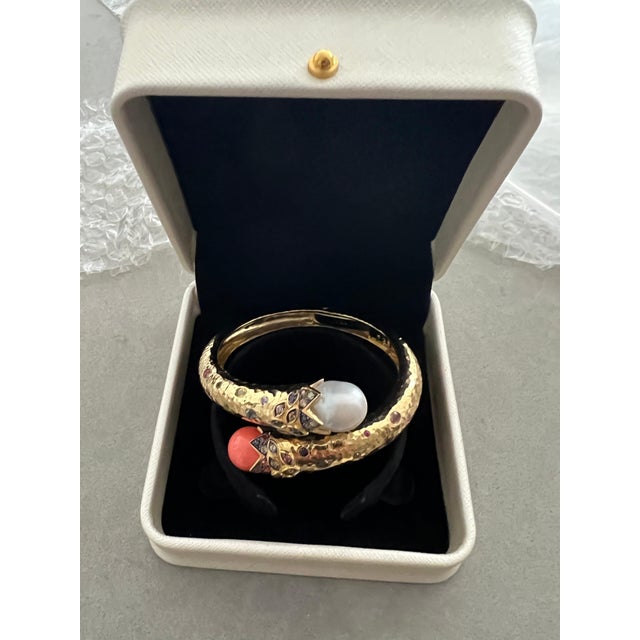Bochic "Orient" Vintage South Sea Pearl & Multi Sapphire Bangle Set In 18K Gold & Silver Black Tahiti South Sea Pearl...
