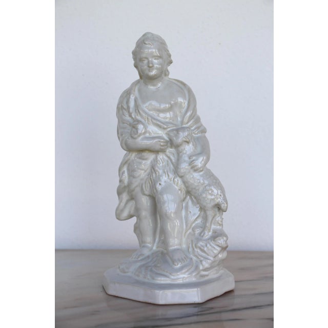 1950 Saint John the Baptist With a Lamb, Glazed Earthenware Figurine For Sale - Image 13 of 13