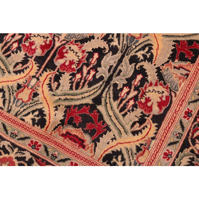 Ikat Floral 1990's Pak-Persian Black/Red Wool Rug - 6'0'' X 9'5'' For Sale - Image 4 of 9