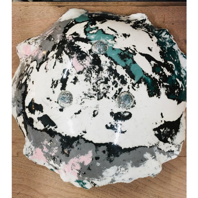 Ceramic Vintage Handmade Splattered Teal/Pink/Black Dish For Sale - Image 7 of 9
