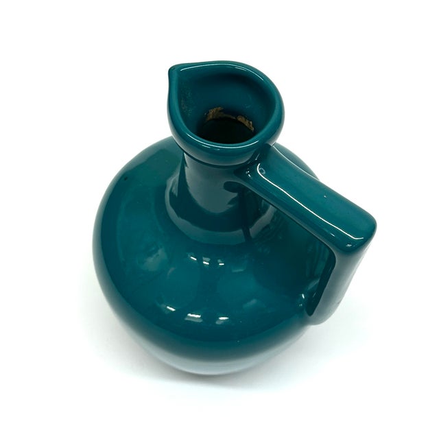 Ceramic Mid 20th Century Art Deco Blue Green Long Necked Ceramic Pitcher Curation - Set of 3 For Sale - Image 7 of 9