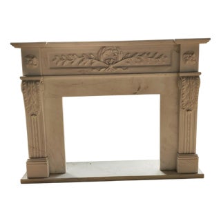 Neoclassical Hand-Carved White Marble Fireplace Mantle with Laurel and Rosette For Sale