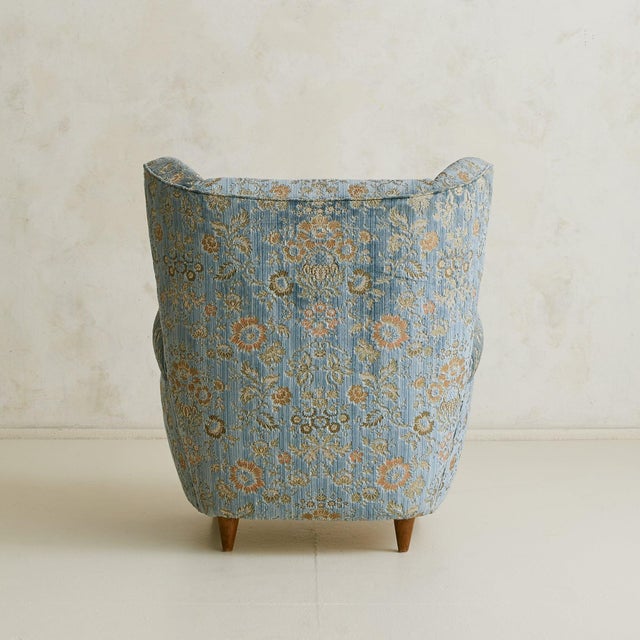 Italian Wingback Lounge Chair in Original Blue Upholstery, 1950s For Sale - Image 14 of 17