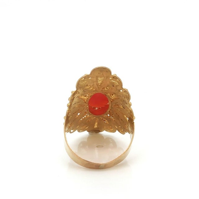 Mid 20th Century Mid 20th Century 18k Gold Coral Ring Byzantine Floral Long Finger Design Size 7 For Sale - Image 5 of 7