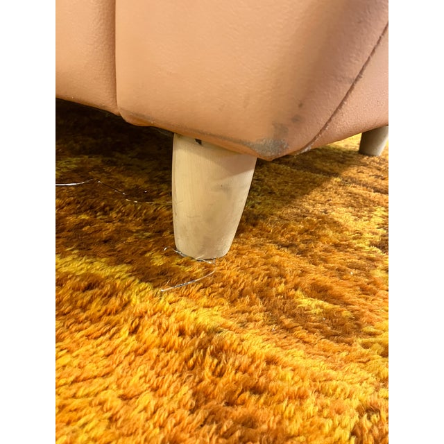 1980's 100% Leather Made in Italy Overstuffed Peach Loveseat, Pale Pink W Light Birch Legs For Sale In Boston - Image 6 of 9