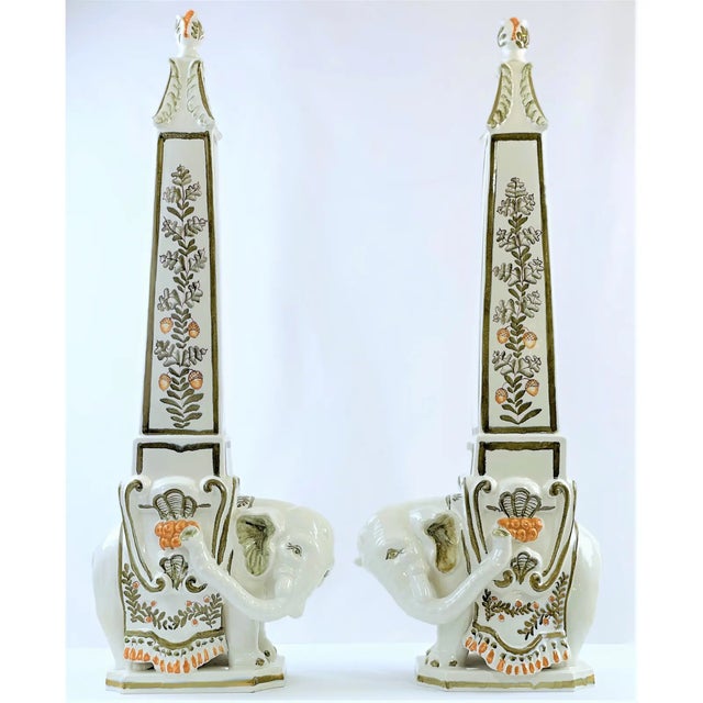 1960s Mid 20th Century Italian Majolica Elephant Obelisks by Meiselman Imports - A Pair For Sale - Image 5 of 13