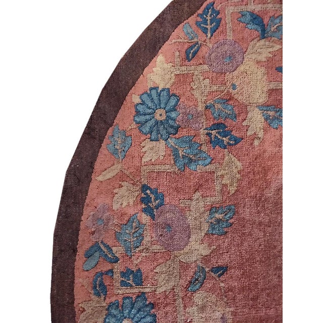 Textile 1930s Pink Rose Open Field Floral Antique Chinese Art Deco Rug 5' X 7'10" Knotted Wool Carpet For Sale - Image 7 of 9