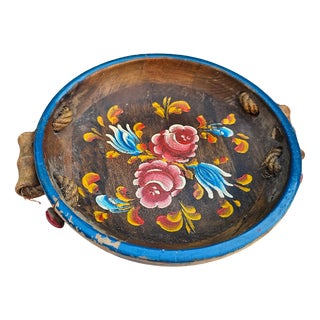 Rustic Style Painted Wooden Bowl, 1950s For Sale