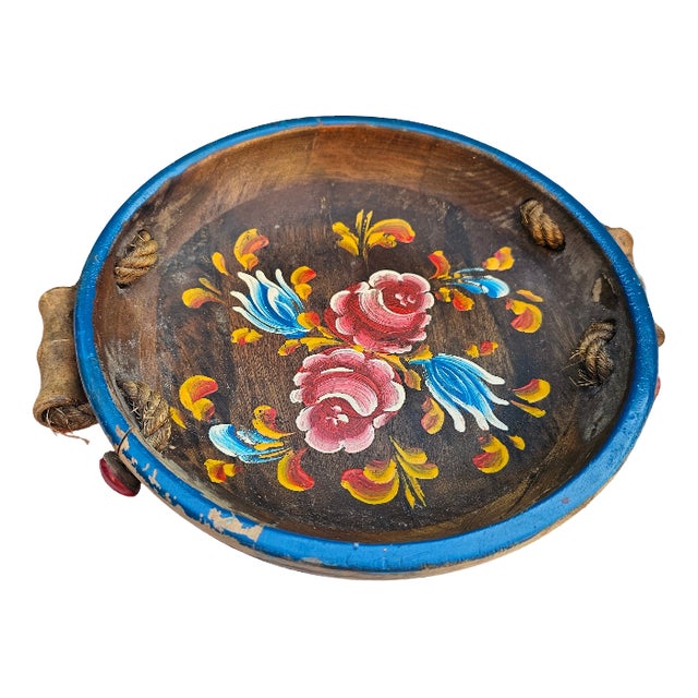 Rustic Style Painted Wooden Bowl, 1950s For Sale