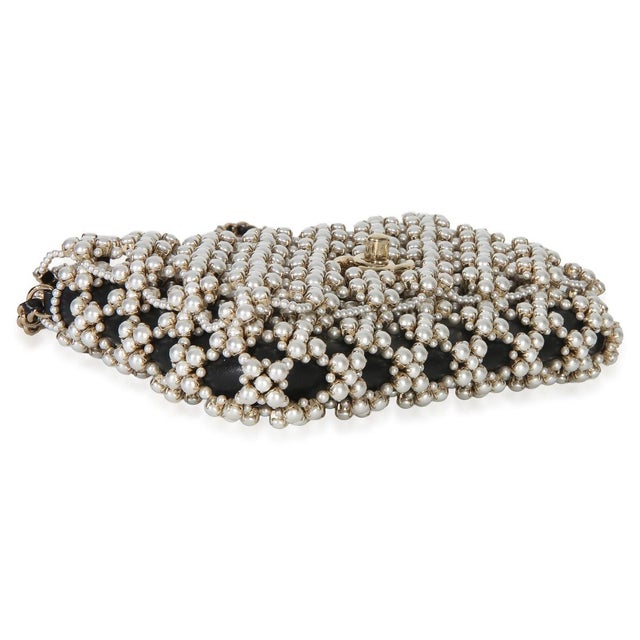 Black Gold Metal Pearl Embellished Mini Flap Bag For Sale In New York - Image 6 of 9