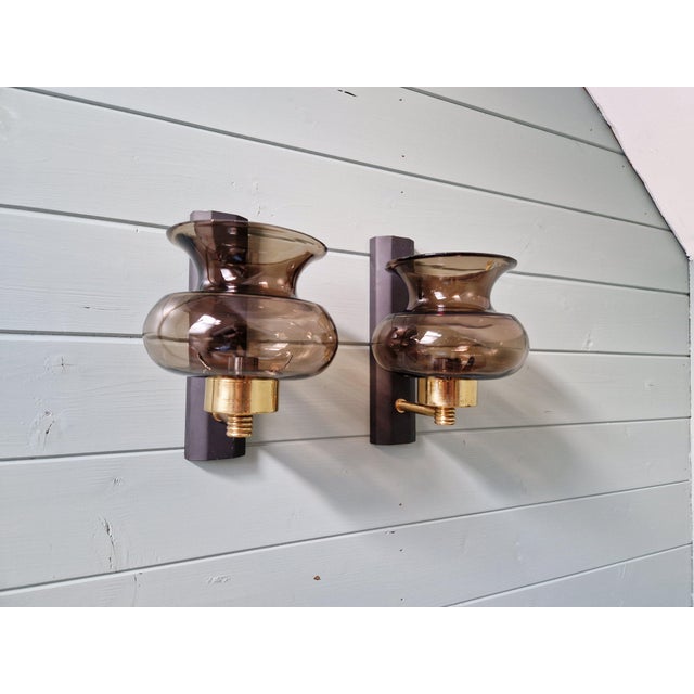Brass and Smoked Glass Wall Sconces, 1960s, Set of 2 For Sale - Image 16 of 16