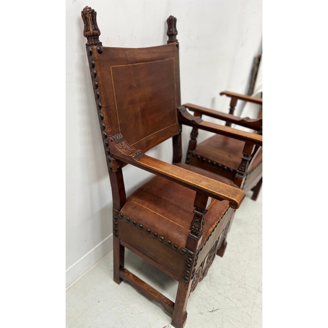 Renaissance Style Armchairs in Walnut, 20th Century, Set of 2 For Sale - Image 16 of 18