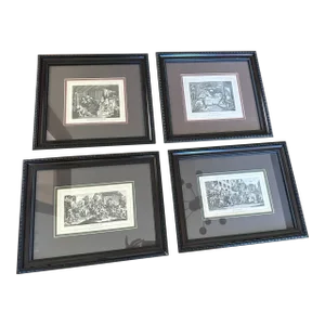 William Hogarth Antique Paintings, Framed and Matted, Set of 4