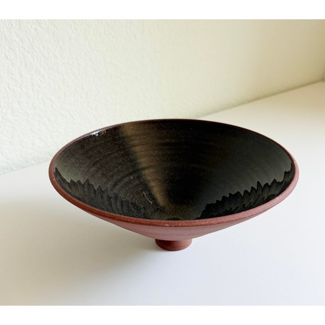 Contemporary Contemporary Footed Bowl, Red Clay & Gray Glaze For Sale - Image 3 of 9