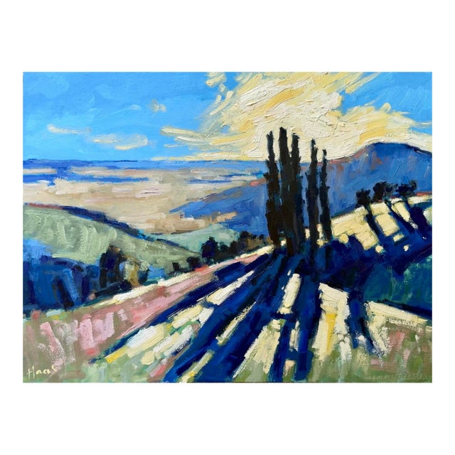 Contemporary Oil Painting Landscape Cypress Shadows For Sale
